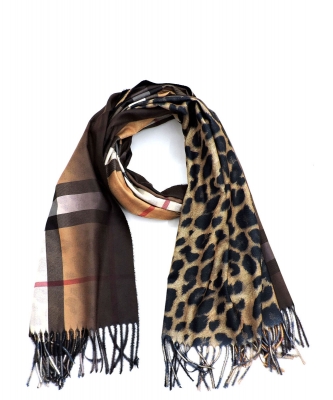 Plaid Check Leopard Scarf  LT804W TAN